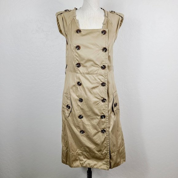 Moulinette Soeurs Anthropologie Dress 6 Khaki Tan Double Breasted Shirtdress - Picture 2 of 7